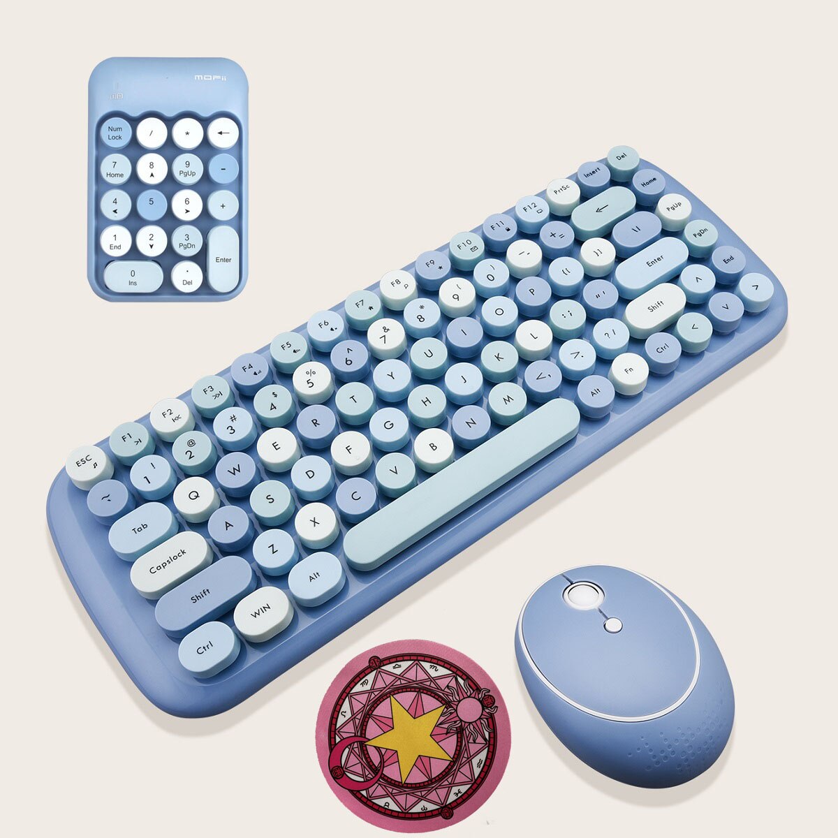 Notebook 3 in 1 Wireless Keyboard Mouse Numeric Combos 2.4G Wireless Number Pad Round Punk Mini Keyboard and Mouse Free Mousepad