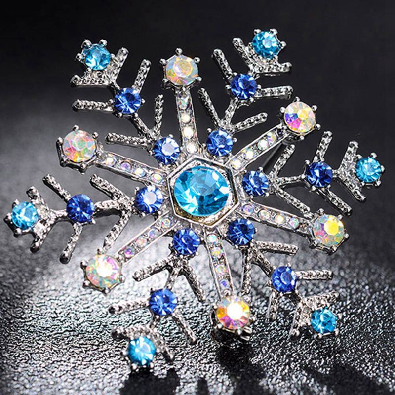 Retro Exaggeration Christmas Snowflake Brooch Blue Green Semi Precious Stone Coat Collar Pin Christmas Party