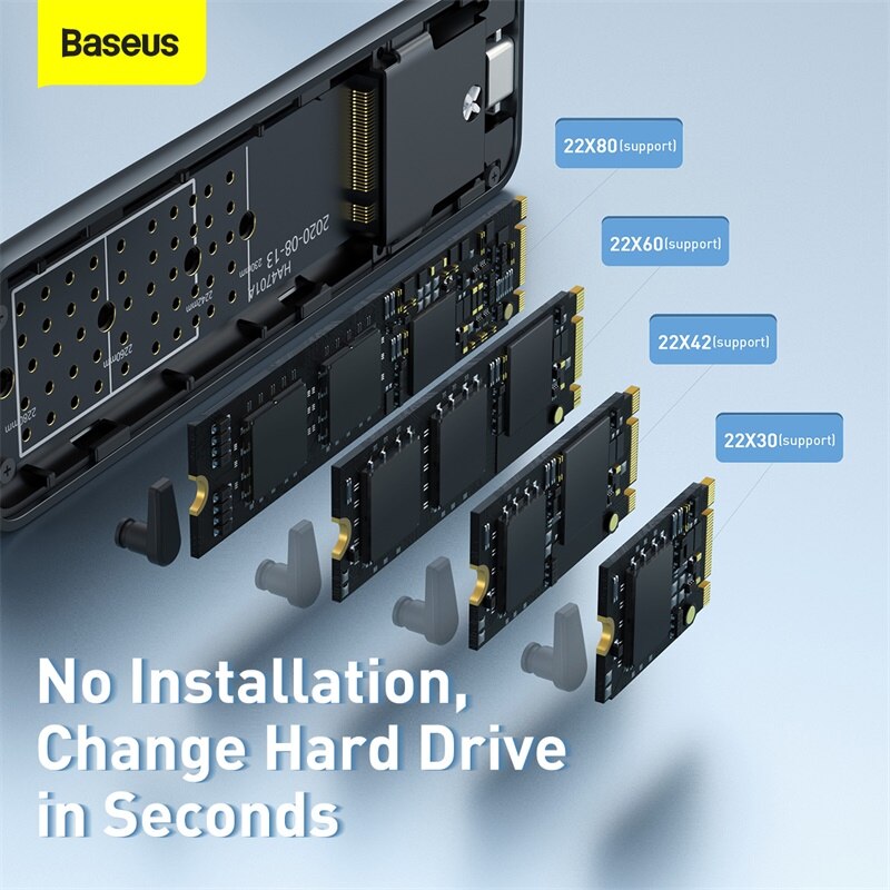 Baseus M2 SSD Case NVME SSD Enclosure SATA To USB Type C 3.1 SSD Disk Case 10Gbps M.2 NGFF SATA M/B Key External Hard Drive Box