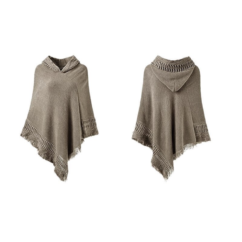 Femmes hiver tricot à capuche Poncho Cape Crochet frangé gland châle Wrap pull M89E