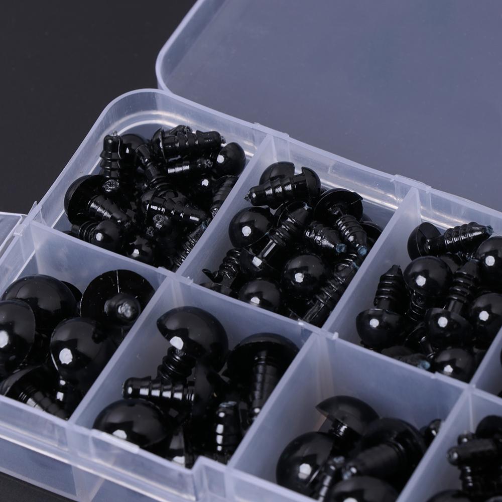 191 stk. 6-20mm sorte sikkerhedsøjne af plast til bamse / dukker / legetøjsdyr / filt
