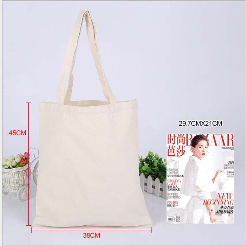 Reusable Shopping Bag Large Folding Simple Tote Unisex Blank DIY Original Eco Foldable Cotton Bags Canvas Handbag: 38x45
