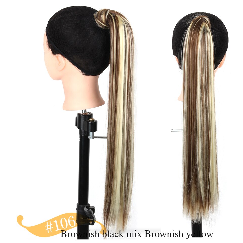 Long Straight Wrap Ponytail Hair 24inch Synthetic Clip in Hairpieces Binding Ponytail Extensions for Women Girls: 106