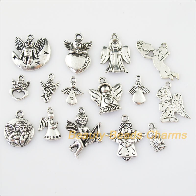 15 Pcs Antiqued Silver Tone DIY/Lovely Angel Mixed Charms Hangers