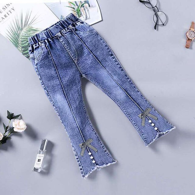 Meisjes Leuke Boog Blauw Jeans Lente Herfst Kinderen Bovenkleding Broek 2022 Denim Flared Broek Zachte Comfortabele Kinderen Broek: style 1 / 120-height 110-120cm
