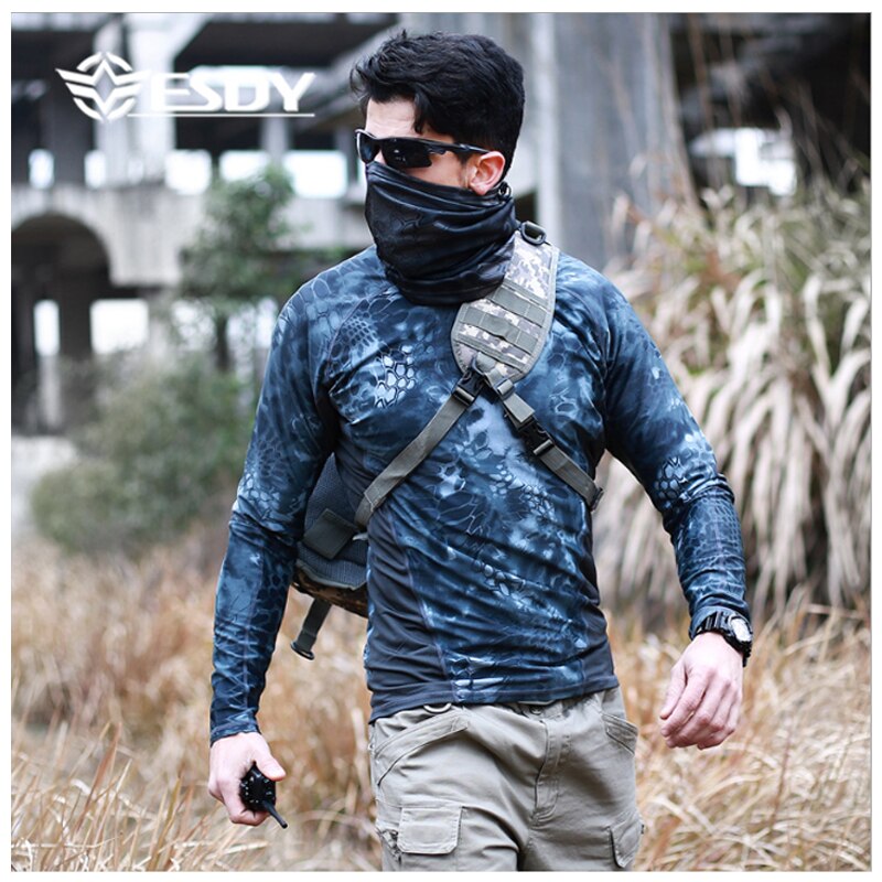 Printemps et automne serré hommes vêtements secs confortable respirant évacuation de l'humidité camouflage crêpe T-shirt à manches longues