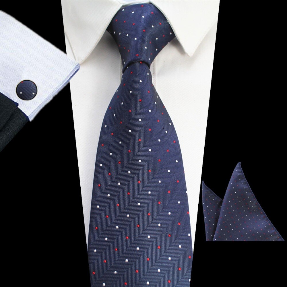 Rbocott 8cm conjuntos de gravata novo design para homem xadrez & dot & paisley gravata lenço abotoaduras define negócios festa de casamento pescoço laços