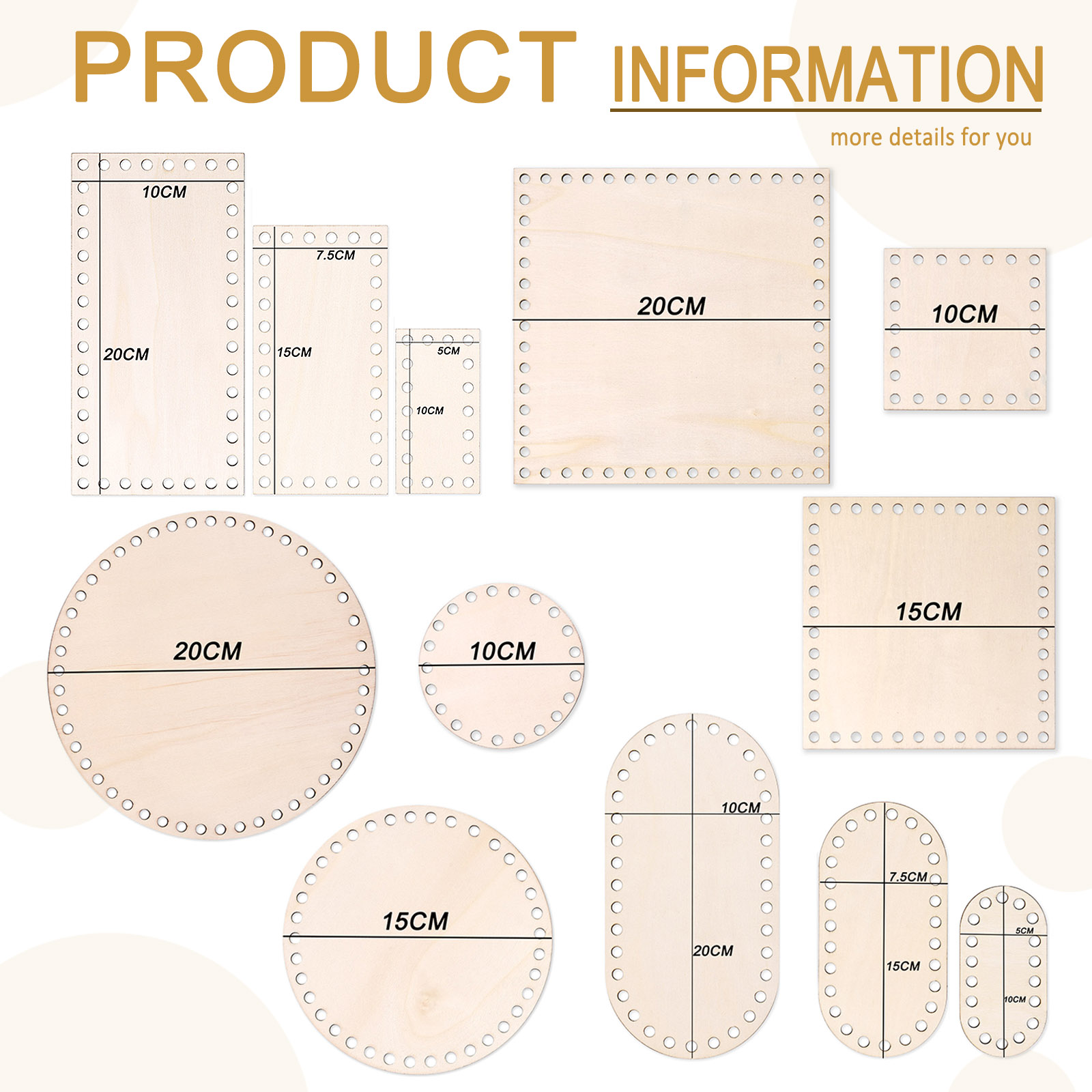 Cesta de ganchillo de madera, Base redonda, cuadrada, rectangular, parte inferior de elipse, cesta de ganchillo tejida a mano, suministros para manualidades, herramientas de fabricación, 3 uds.