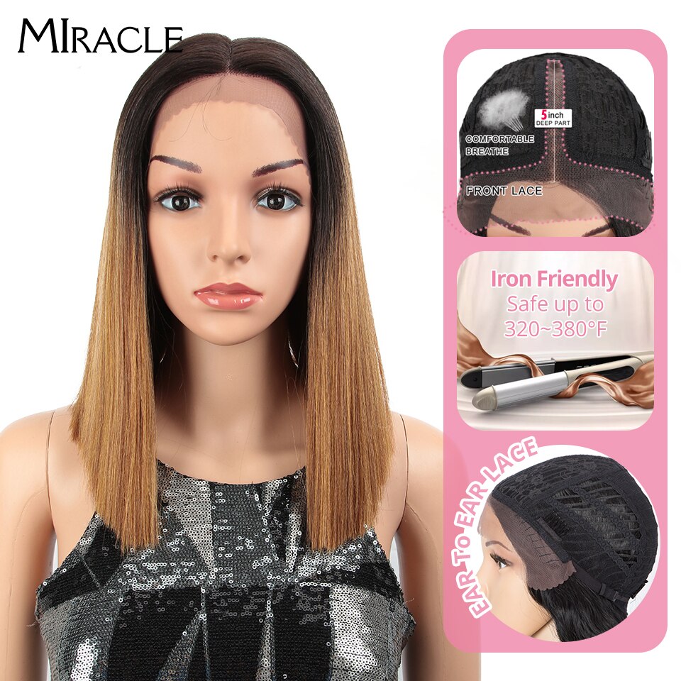 Bob Wig Synthetic Wig Short BOB 14 inches Synthetic Lace Wig Ombre Blonde Cosplay Wigs For Black Women Miracle Wig