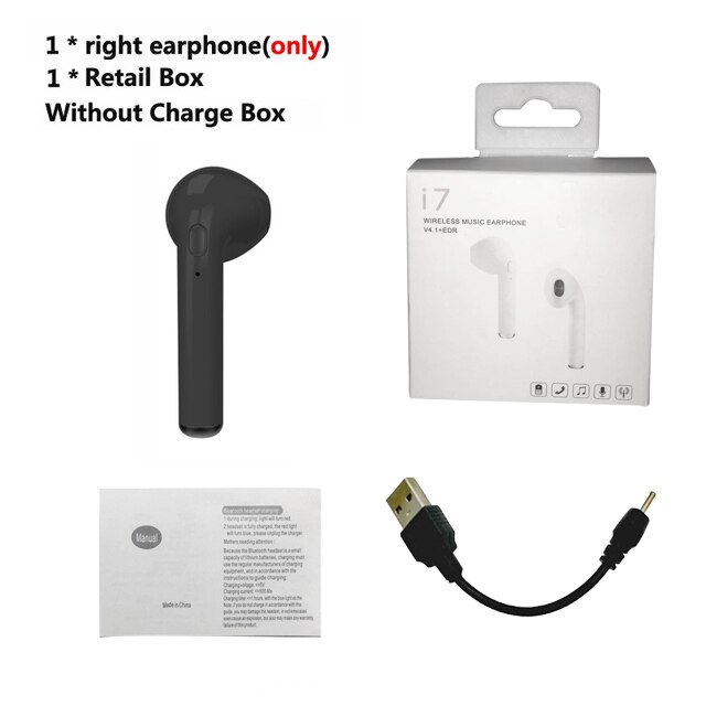 I7s Tws Bluetooth Oortelefoon Mini Draadloze Oordopjes Met Opladen Doos I7 Sport Handsfree In-Ear Draadloze Headset Voor Xiaomi telefoon: i7 Single Black 1Box