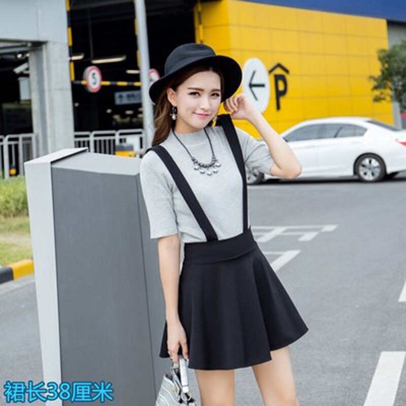Suspender Skirts Women Girl Ruffles Skater Pleated Short Braces Skirt Women Spaghetti Strap Zipper Mini Skirts