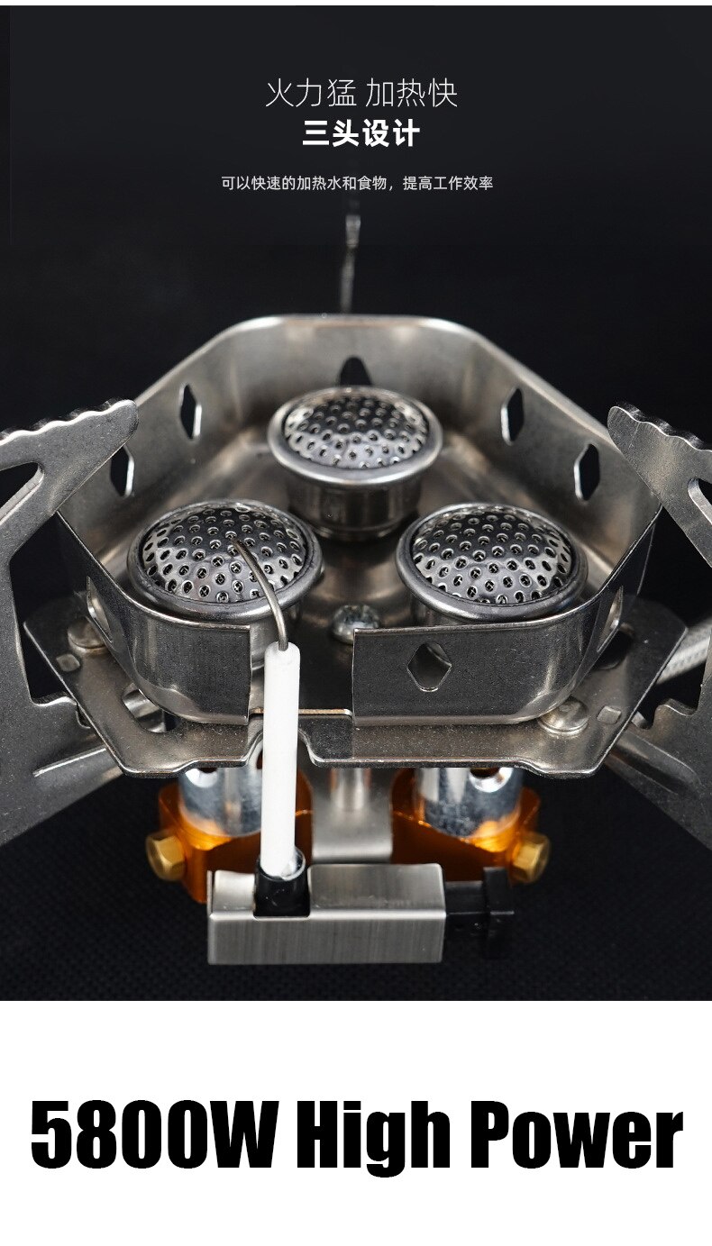 Réchaud à gaz de Camping 5800W, 3 brûleurs, léger, coupe-vent, pliable, allumage piézo, pour randonnée, Sport de plein air