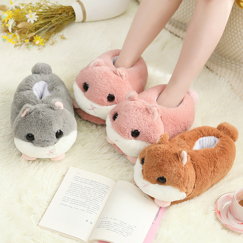 Millffy nette warme Hamster Slipper rosa braun grau Hause Boden Weichen Ebene Hausschuhe Weibliche Slipper Mädchen Winter Warme Schuhe