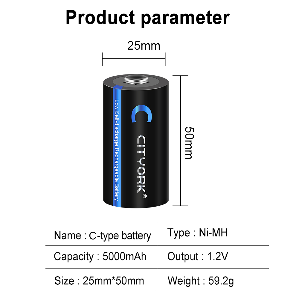 CITYORK 5000mAh C Size Rechargeable Battery 1.2V R14 LR14 NIMH C Battery Batteries With 9V 1.2V AA AAA C D NIMH Battery Charger