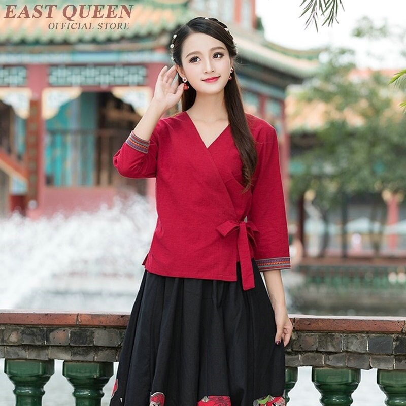 Blusa tradicional china para mujer, blusa de lino oriental con cuello mandarín, blusa de camisa para mujer, top cheongsam AA4156