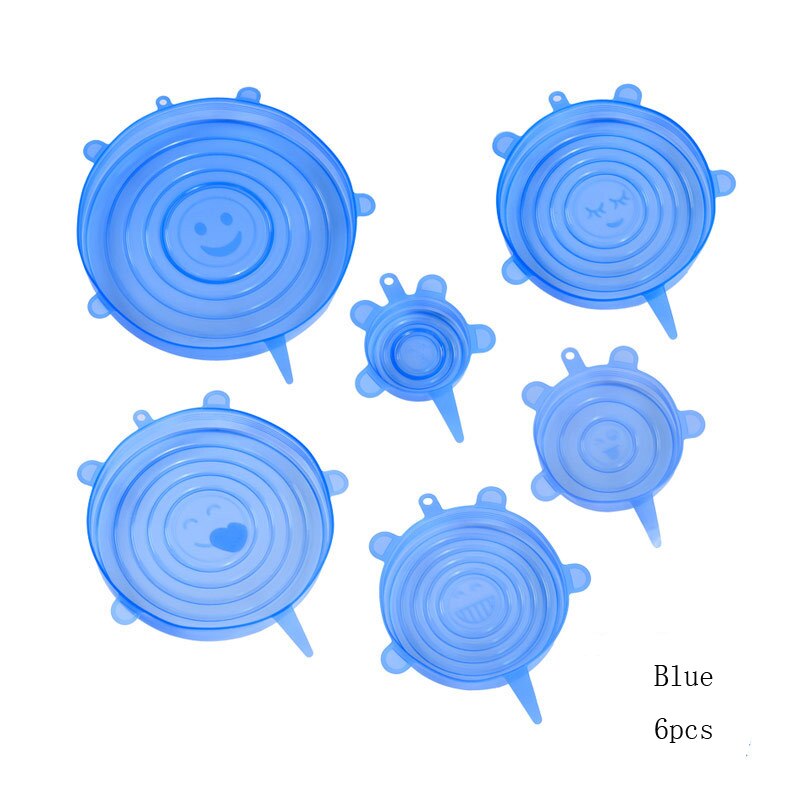 6/12Pcs Cookware Lid Bowl Microwave-cover Food-Silicone-Cover Stretch Food Fresh Cover Kitchen Accessories Plastic Wrap: 6pcs Blue