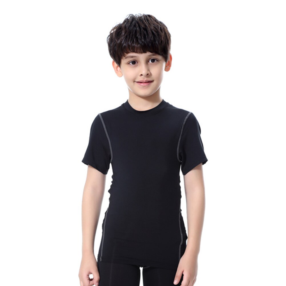 Kids Sportswear Elastic Breathable Quick Dry Workout Tops Short Sleeves for Boys Girls MC889: XL / Black