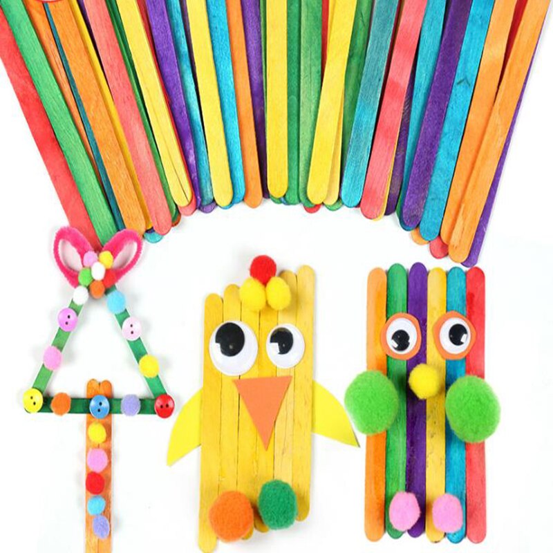 50Pcs Diy Model Maken Hout Chips Sticks Popsicle Ijs Stok Kleurrijke Ambachtelijke Creatieve Educatief Speelgoed Kinderen