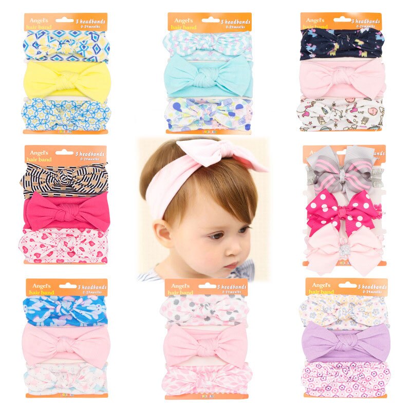 Children's Hair Ornaments Set 61158 Women's Cute Baby Cotton Bow Headband 3 Pairs/pack Red Elastic Headband