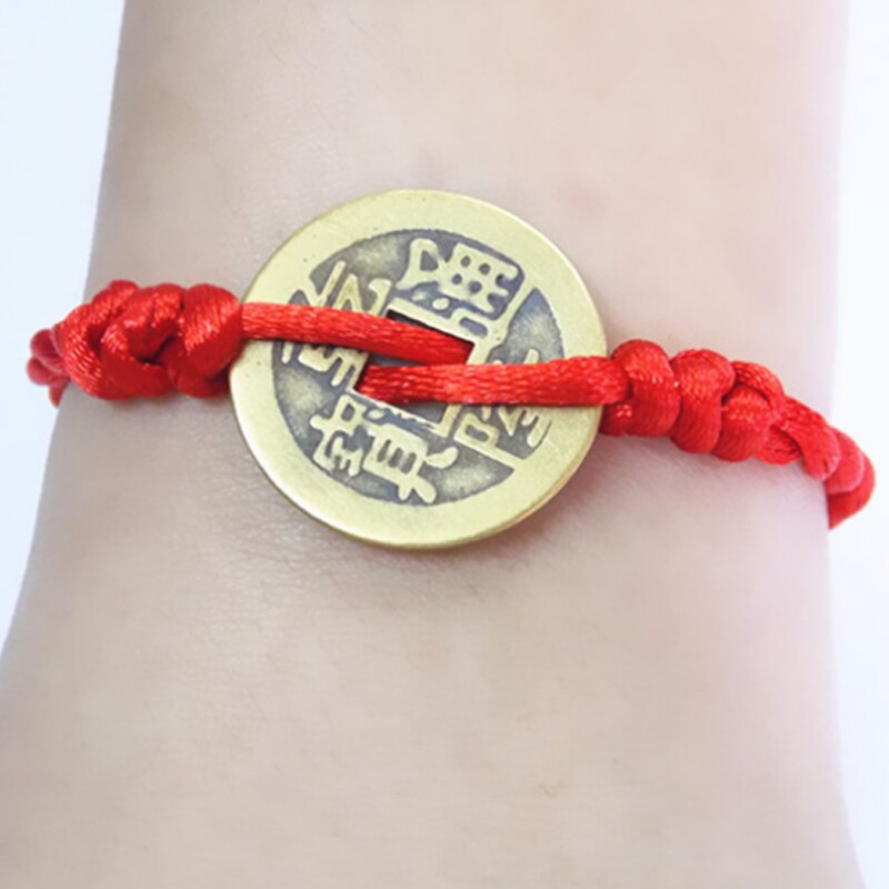 Hand-Woven Antique Copper Coin Bracelet Lucky Red Thread Bracelets Unisex Handmade Braided Jewelry Friendship Bracelet
