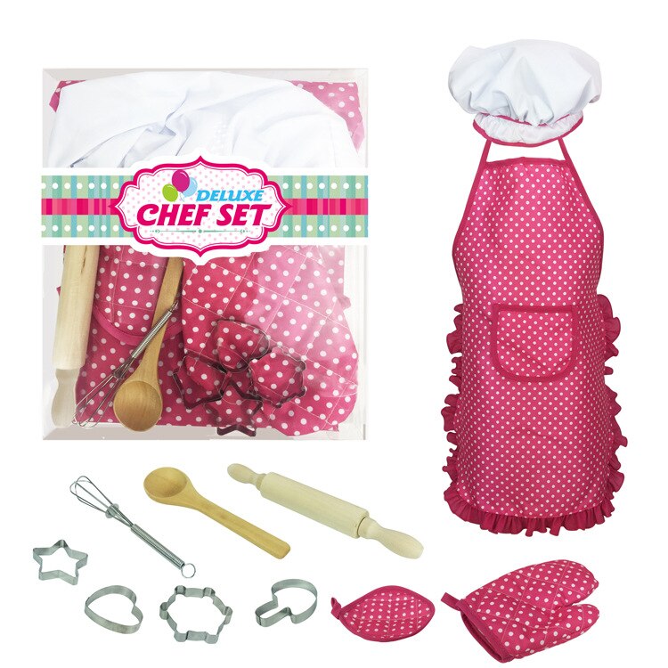 11PCS Cupcake Chef Set for Kids Cooking & Baking Play Costume for Little Girl: Pink