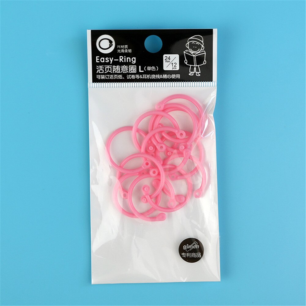 12pcs Plastic Circle Planner Ring Binder DIY Albums Loose Leaf Book Binder Hoops Notebook Circle Rings Office School Supplies: red