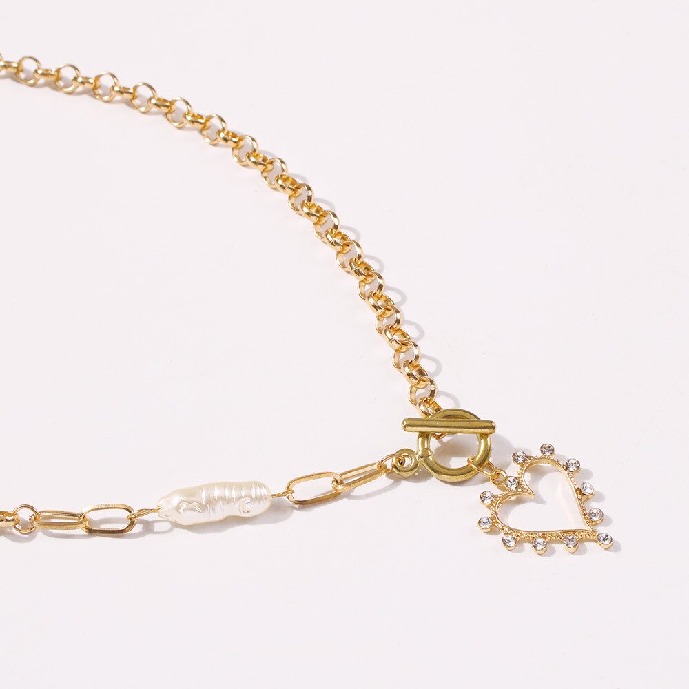 WG OT Buckle Love Heart Pendant Necklace Punk Long Chain Necklace Mujer Collare Jewelry For Female