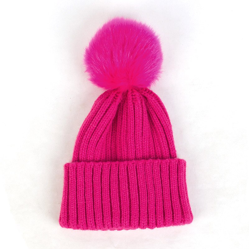 Geebro Lue for Barn - Koselig Strikket Lue med Pompon - Vinter Høst - Unisex: Rose rød rose rød