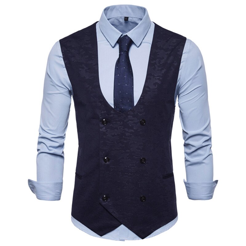 Liivi miesten slim fit liivit ja liivit rento kaksirivinen liivi miesten liivi miesten slim fit miesten puku liivi mies: Laivasto / Xxl