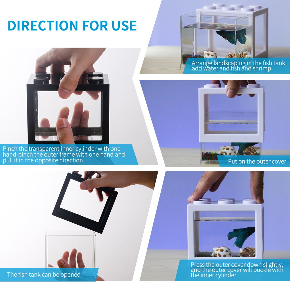 Usb mini aquarium vistank met led lamp licht kleine aquaria stapelbaar rumble fish cilinder aquarium benodigdheden