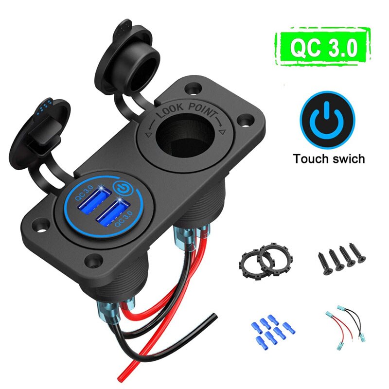 Dual USB Car Charger Quick Charge 3.0 USB Car Socket For 12V / 24 V Cars, Ships, Motorcycles, Trucks With Touch Switch Dropshipp: Default Title