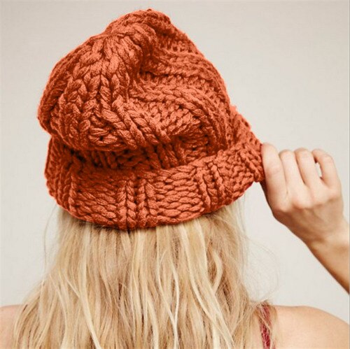 Vinter kvinder hue efterår imiteret pels kvindelig varm hue strikket hue pige hatte kvinde motorhjelm femme chunky tykke strækbare hatte: Orange