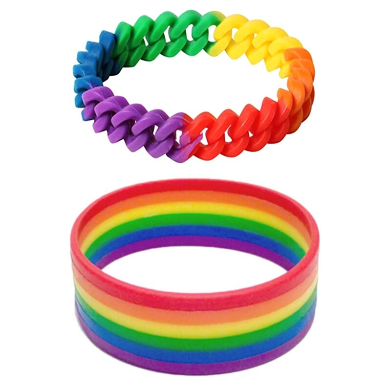 Pulsera de silicona multicolor para orgullo Gay, brazalete de goma multicapa, joyería