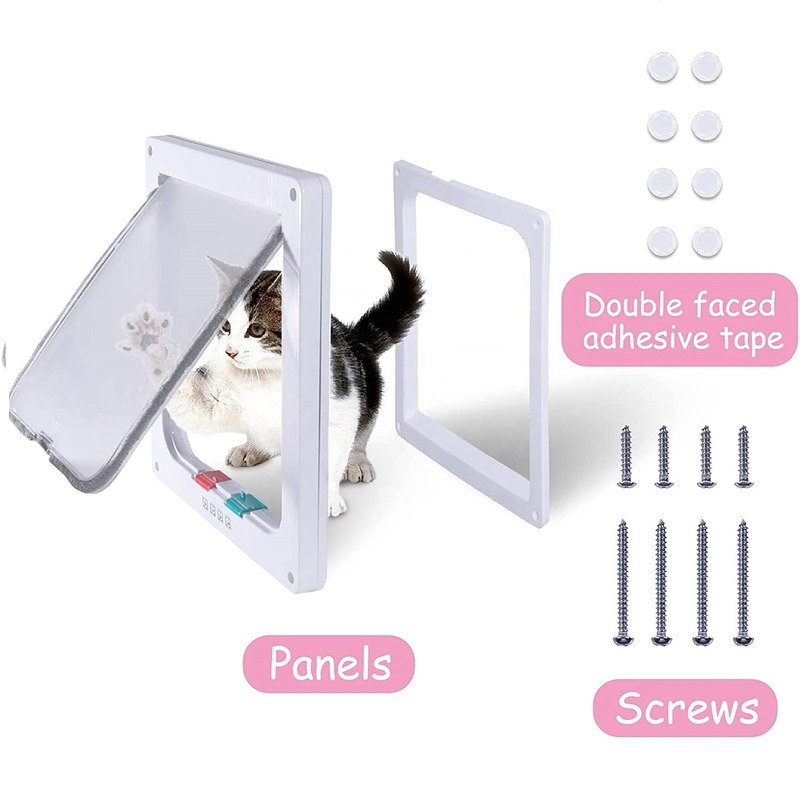 Cat Door 4 Way Locking Cat Flap Door for Interior Exterior Weatherproof Pet Doors Security Lock Flap Doggy Door for Dog Kitten
