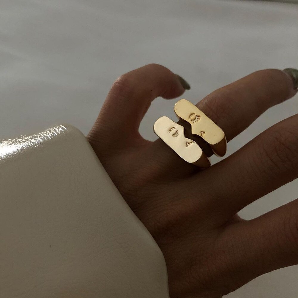 Anillos de boda de compromiso para mujer, joyería de apertura de Metal Emo con cara romántica Punk, de 2022 Ins,
