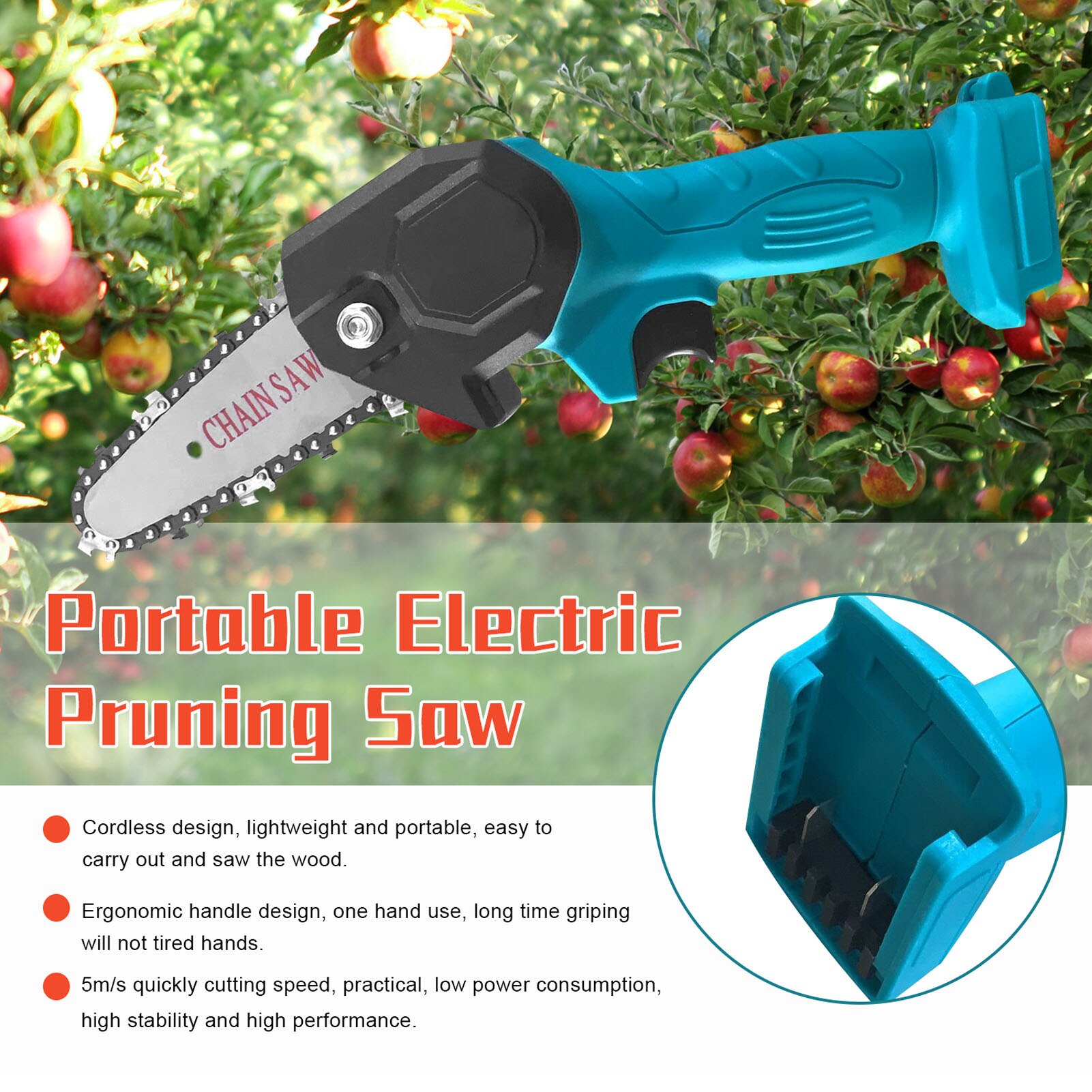 Electric Pruning Saw Small Wood Spliting Chainsaw One-handed Woodworking Tool 1or 2 Lithium Battery for Garden Orchard Logging