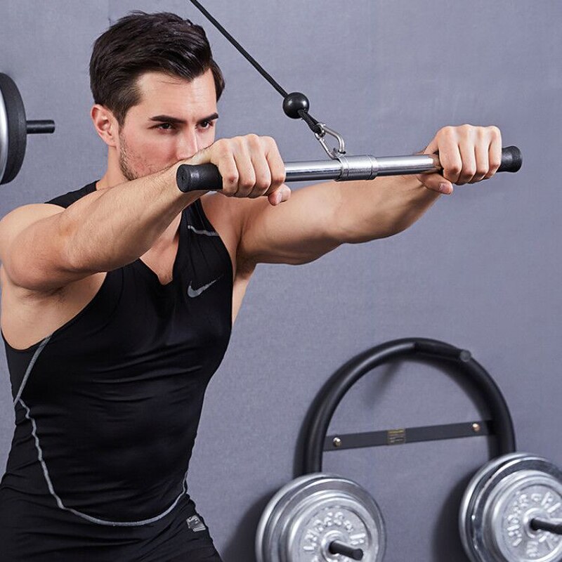 LAT Pull Down Bar Gym Rotating Straight Bar for Cable Machine Attachments Rowing Workout Biceps Strengthen Training Equipment