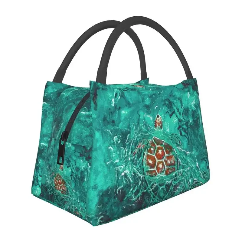 Funny Sea Turtles Insulated Lunch Bag for School Office Watercolor Sea Animal Waterproof Thermal Cooler Bento Box Women: Khaki