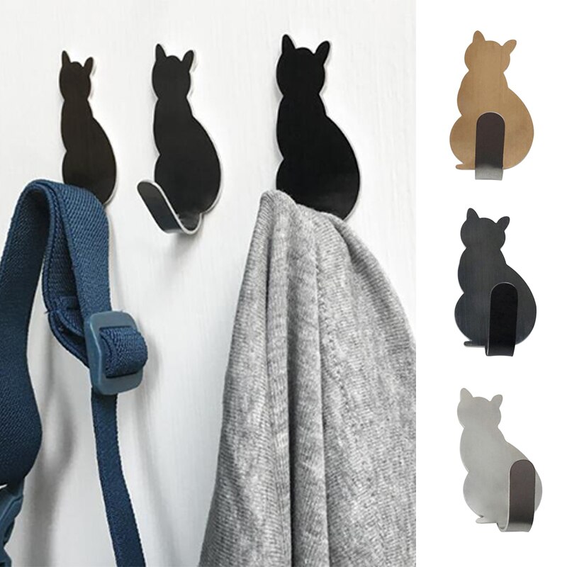 Portallaves de pared con forma de gato, 2 uds., llavero decorativo de acero inoxidable, ganchos para llaves colgante decoración para el hogar