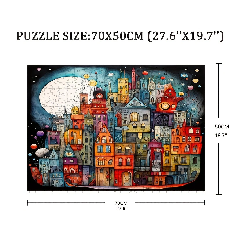 70cm*50cm 1000pcs Dream City Night Puzzle 27.56x19.69inch High Difficulty Puzzle for Adults, Office and Home Wall Decor