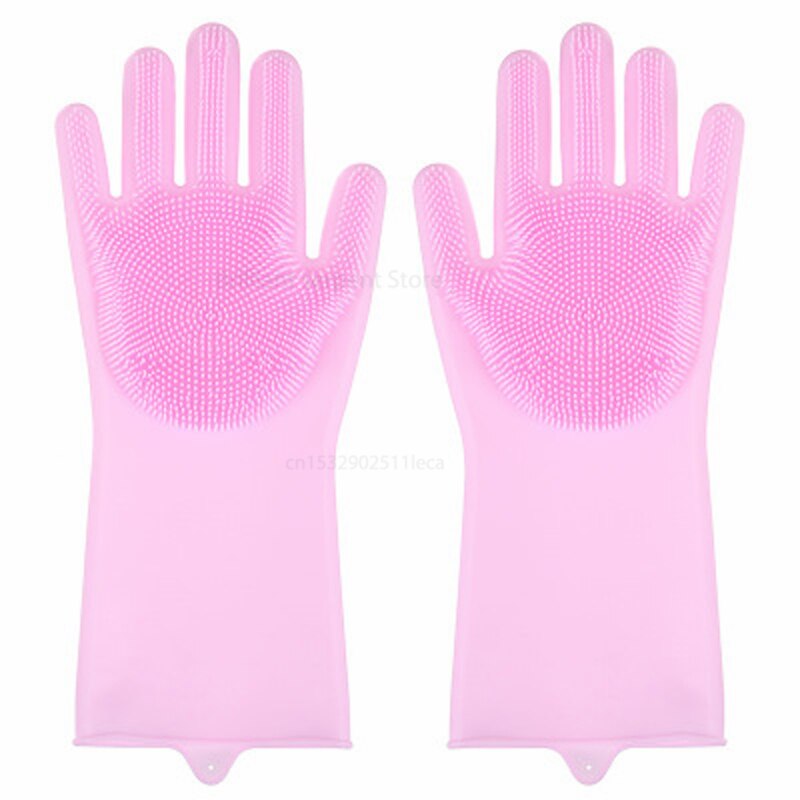 Esponja de silicona mágica para lavar platos, goma para fregar platos, guantes de lavado, limpieza de cocina para el hogar, 1 par: Pink 1 pair