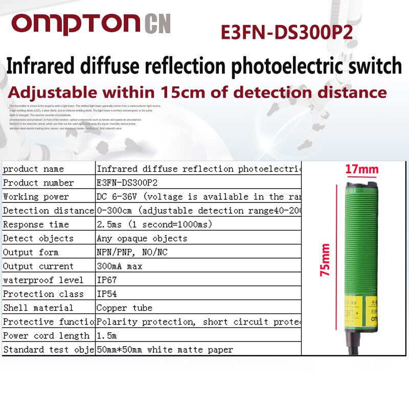 Photoelectric Sensors E3FN-DS300P2 PNP NC Infrared... – Grandado