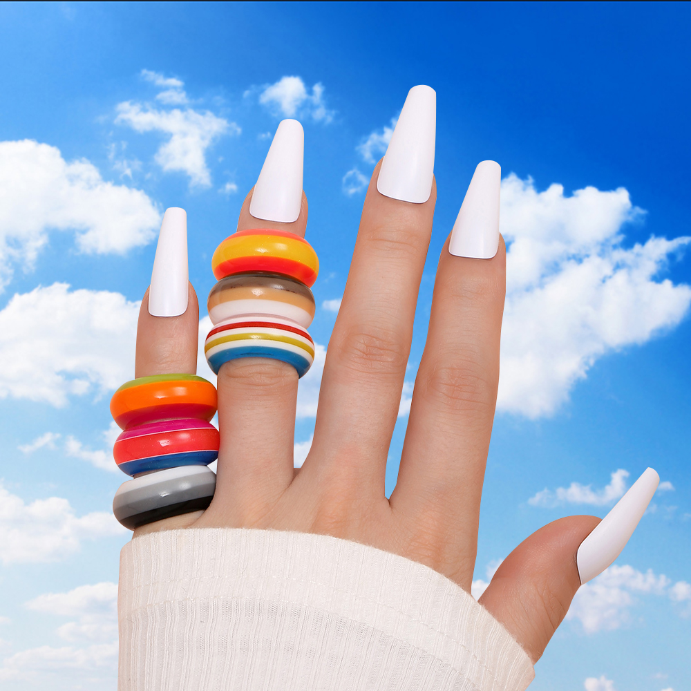 conjunto de anillos de resina acrílica transparente Multicolor geométrico para mujer, anillo de dedo apilable redondo de arcoíris a la , joyería de