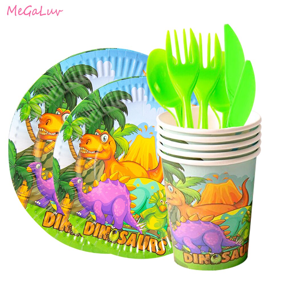 Dinosaur Party Supplies Disposable Tableware Set Paper Plates Napkins Straws Kids Birthday Decoration Baby Shower Boy
