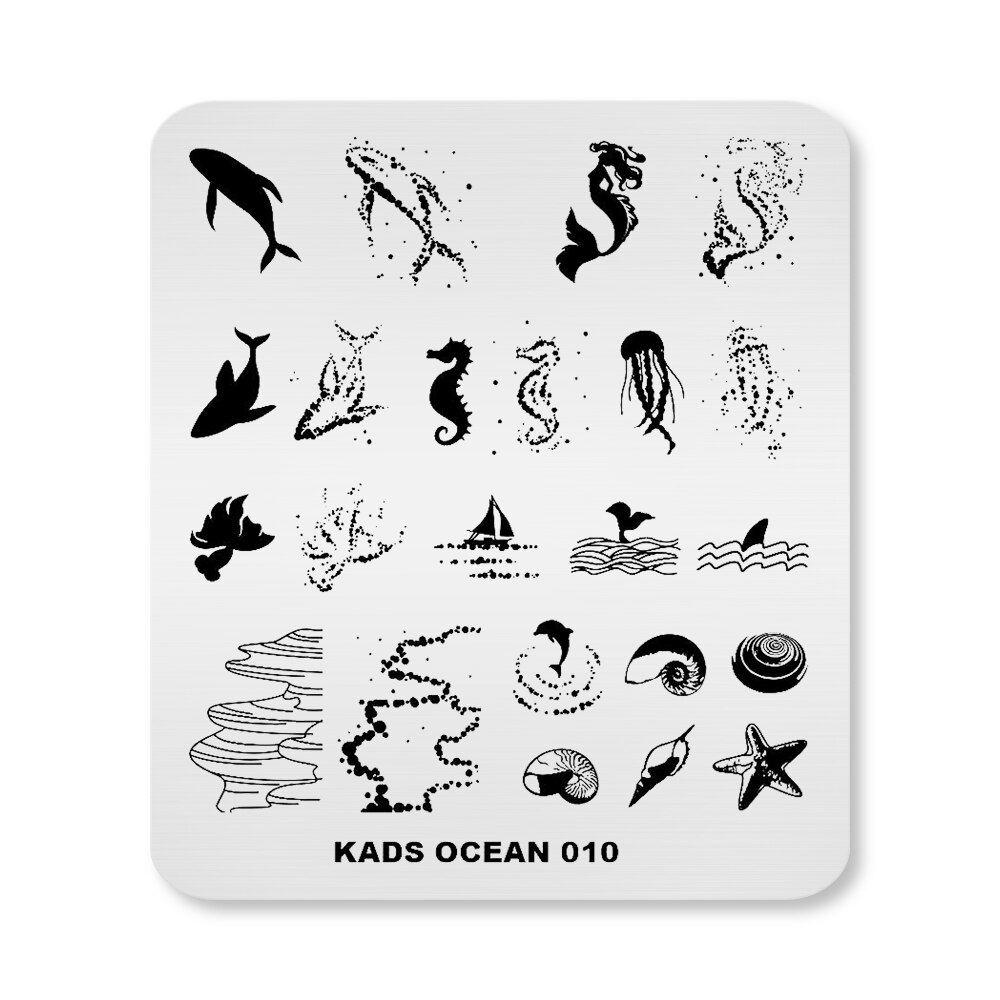 Recién llegado, placas de estampado de uñas, vida marina, ballena, caballito de mar, estrella de mar, patrón de concha, plantilla para uñas para manicura