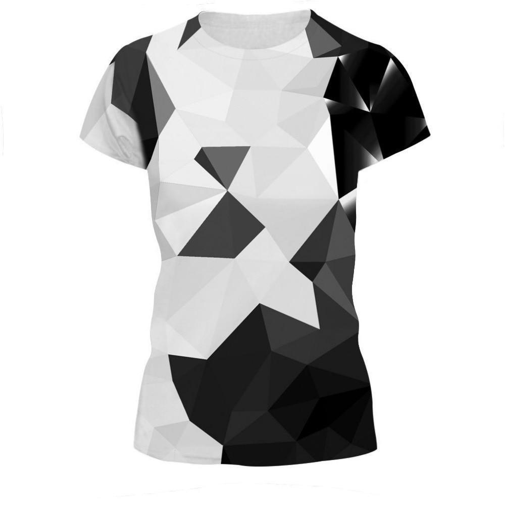 Vrouwen T-shirt Zwart Wit Vierkante 3D Print Sport O-hals Korte Mouw Fitness Tee Tops Jogging Shirt S-3XL Workout Slanke Sweatshirt