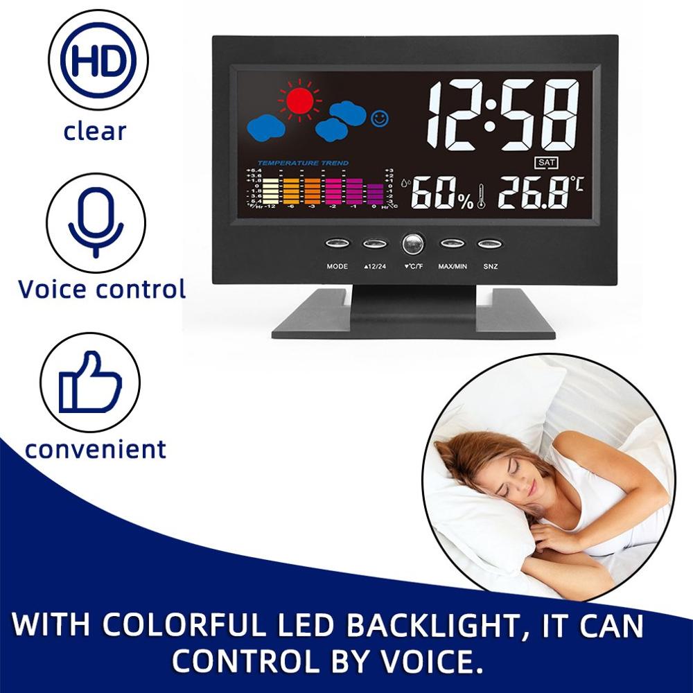 Electronic Digital LCD Desk Clock Temperature Humidity Monitor Clock Thermometer Hygrometer Weather Forecast Table Clock
