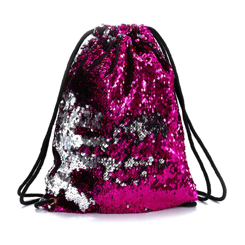 Vändbar paljett dragsko ryggsäck glitter cinch pack väskor flip paljetter lysande sport ryggsäck för barn vuxna  e5bc