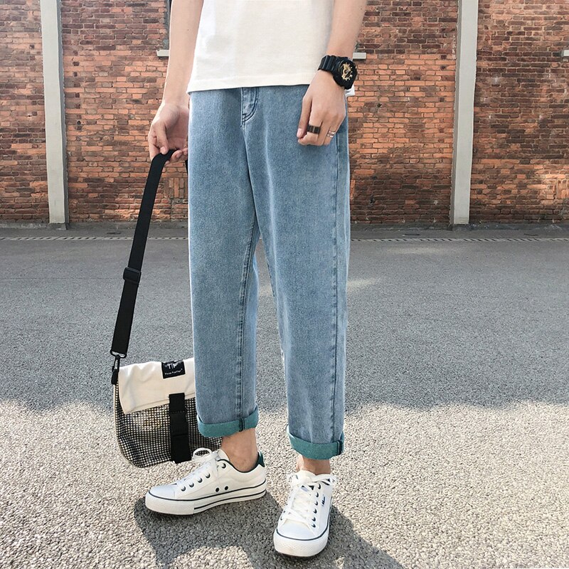 Men’s Vintage Loose Draping Wide-Leg Jeans – Washed Straight-Fit Streetwear