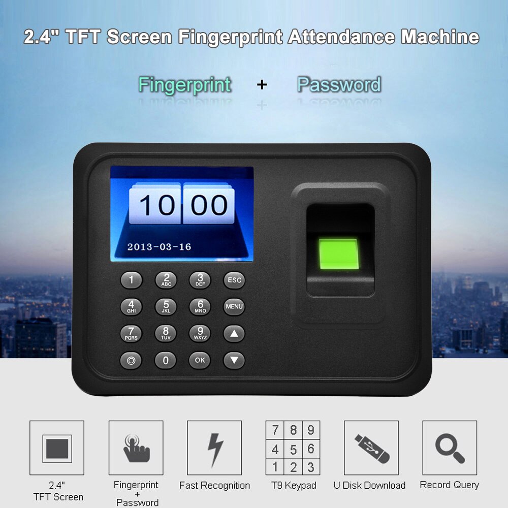 Machine biométrique de présence d'empreintes digitales 2.4 "TFT LCD affichage USB système de présence d'empreintes digitales enregistreur d'enregistrement des employés